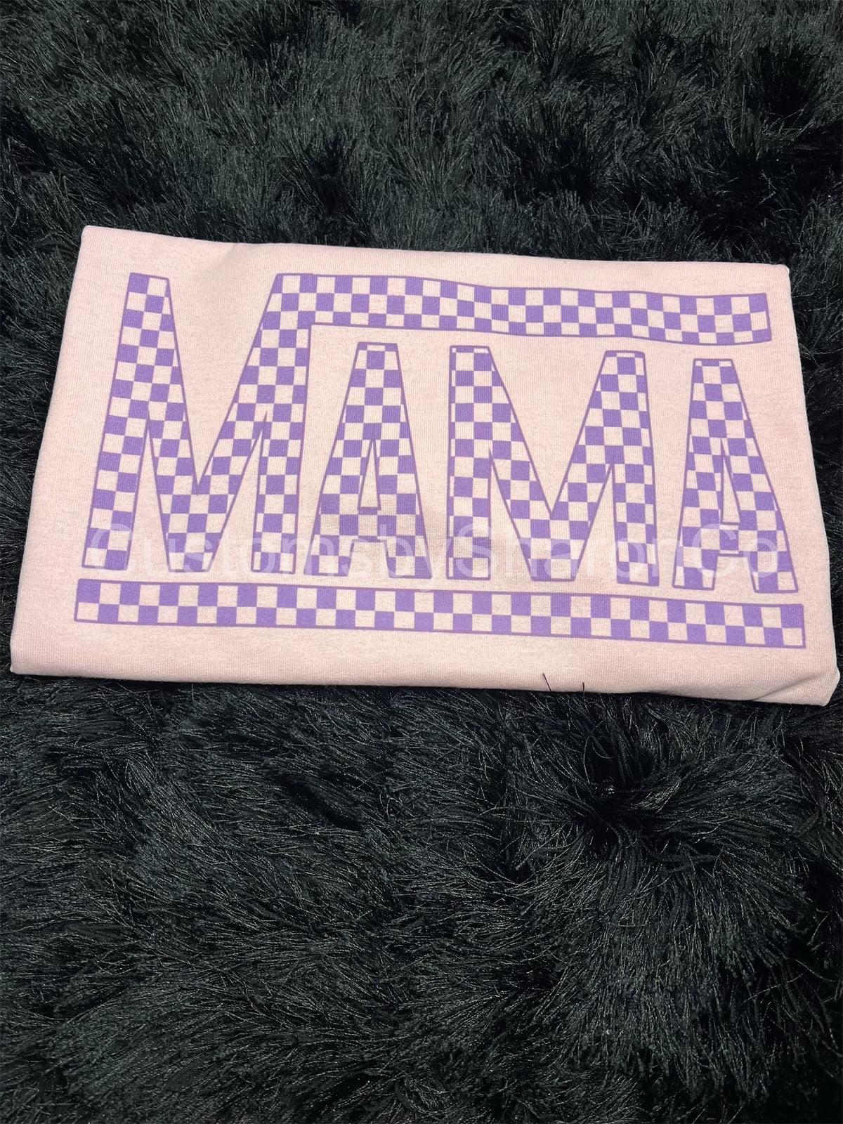 Mama checkered tee (purple on pink)