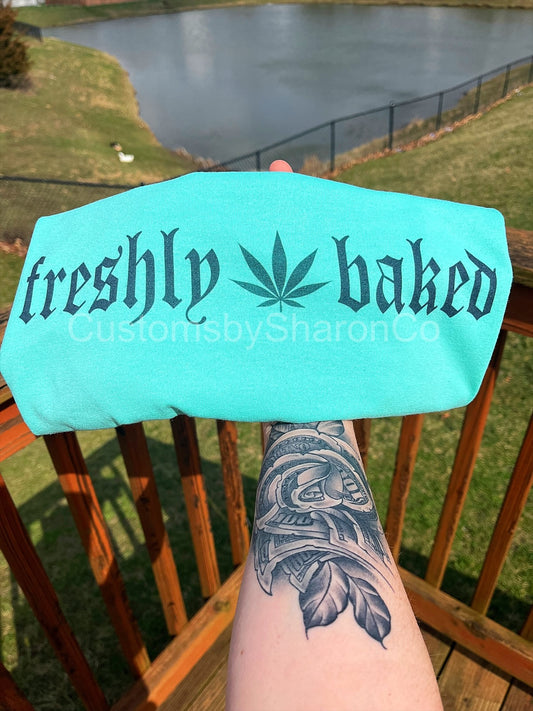 Freshly Baked on mint green tee